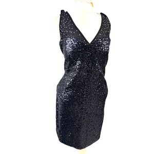 Black Sequin Dress Mesh Cut Out Party Jr Sz 15 Women 10 Sparkly NYE Holiday Glam